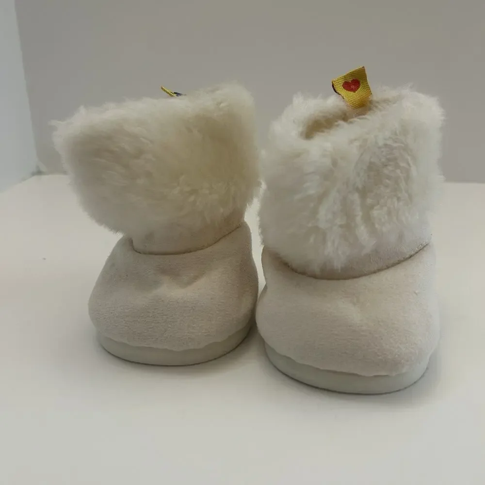 Build A Bear White Winter Faux Suede Boots with Faux Fur Trim